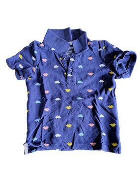 Okie Dokie Boys Polo Shirt 3T Navy With Colorful Fish Pattern 100% Cotton